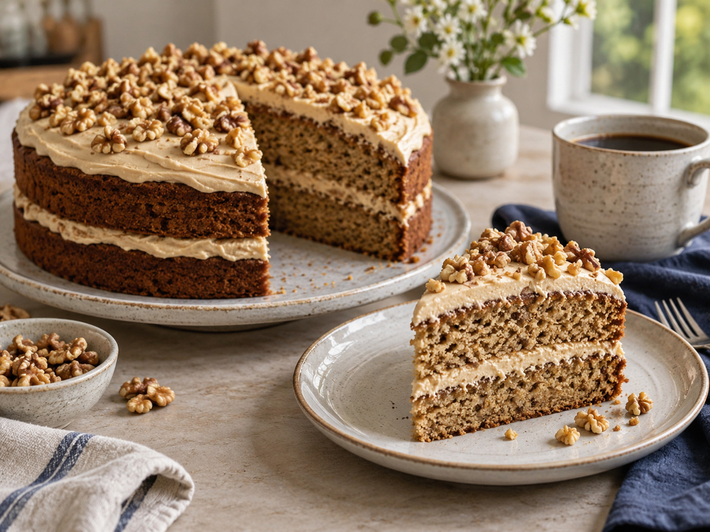 Tarta de café y nueces